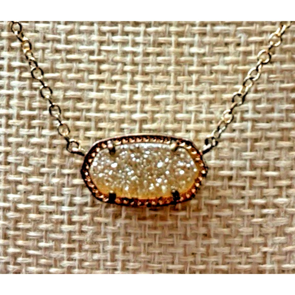 Kendra Scott Elisa Vermeil Pendant Iridescent Drusy Gold Tone Necklace w/Bag L4 - Picture 4 of 9